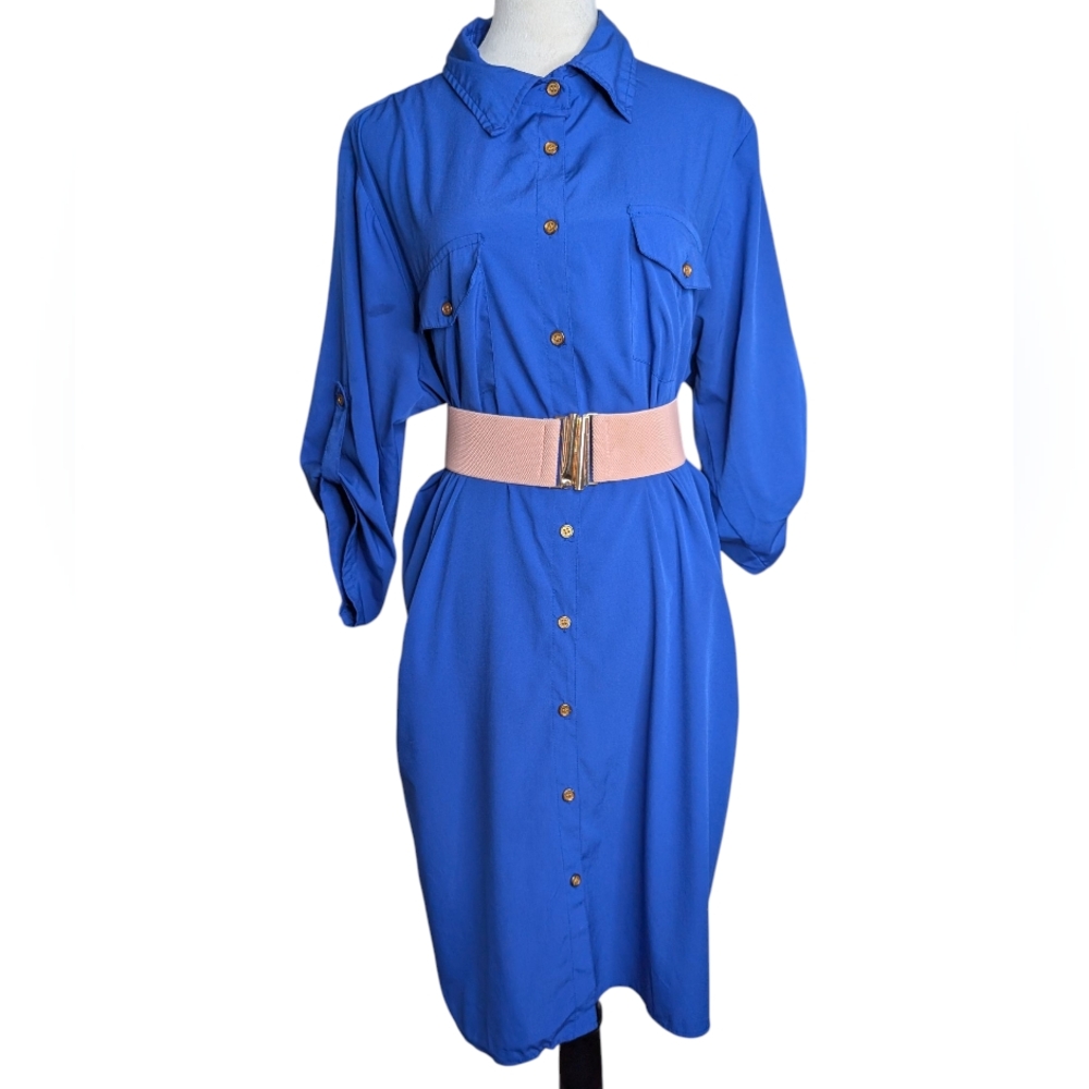 Speed Control Women's Size 2X Royal Blue Long Sleeve Button Down Shirt Dress